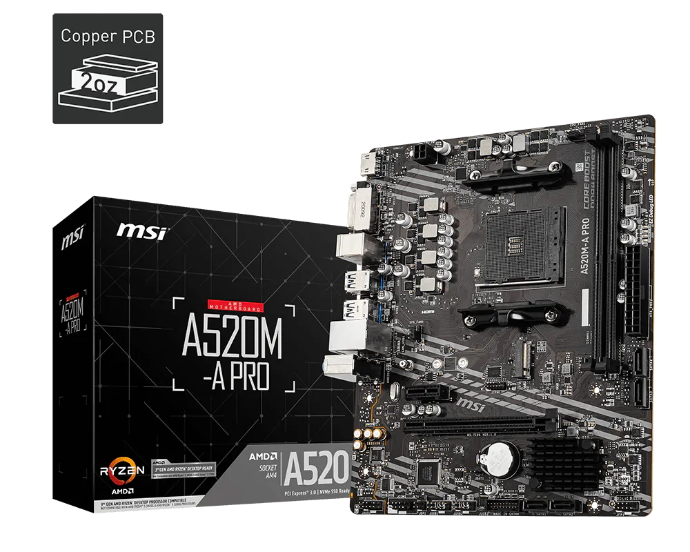 Amd Cpu Ryzen 7 - Placa-mãe MSI A520M-A PRO AM4, nova,